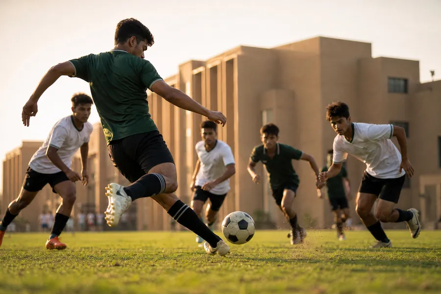 Edvia students playing football on the pitch