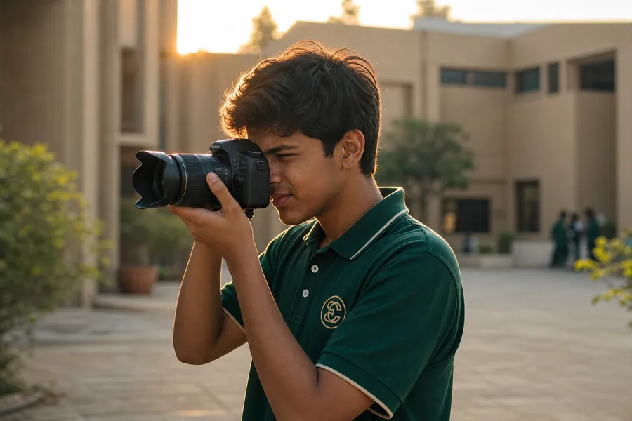 An Edvia student shooting on a DSLR